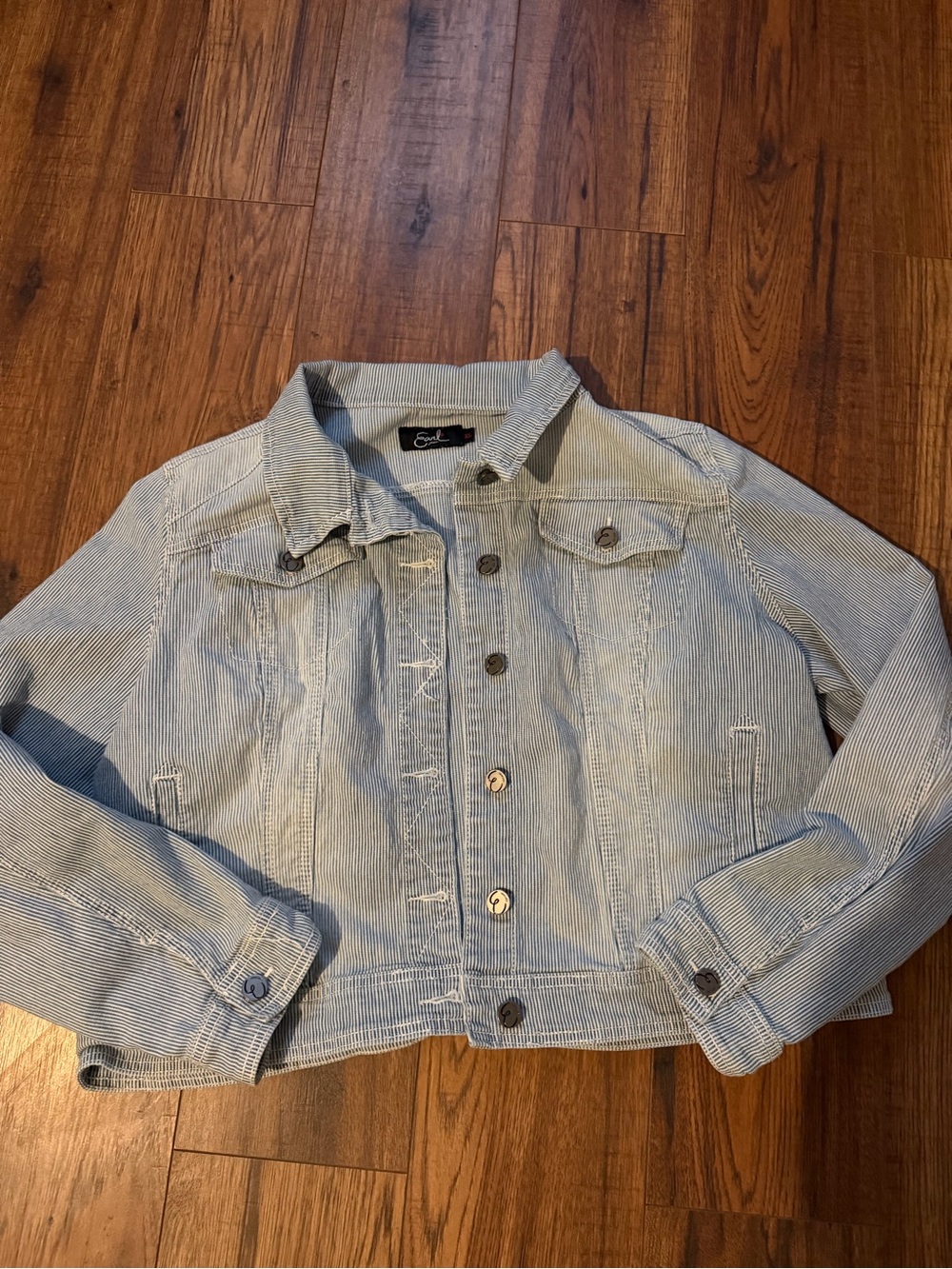 Vintage Y2K Earl Jeans Striped Denim Jacket Blue White Pinstripe Trucker XL